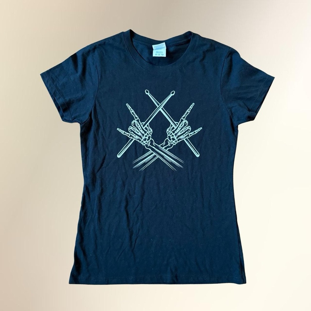 Port and Company Black Short Sleeve Tee with White Drumstick Skeleton Graphic